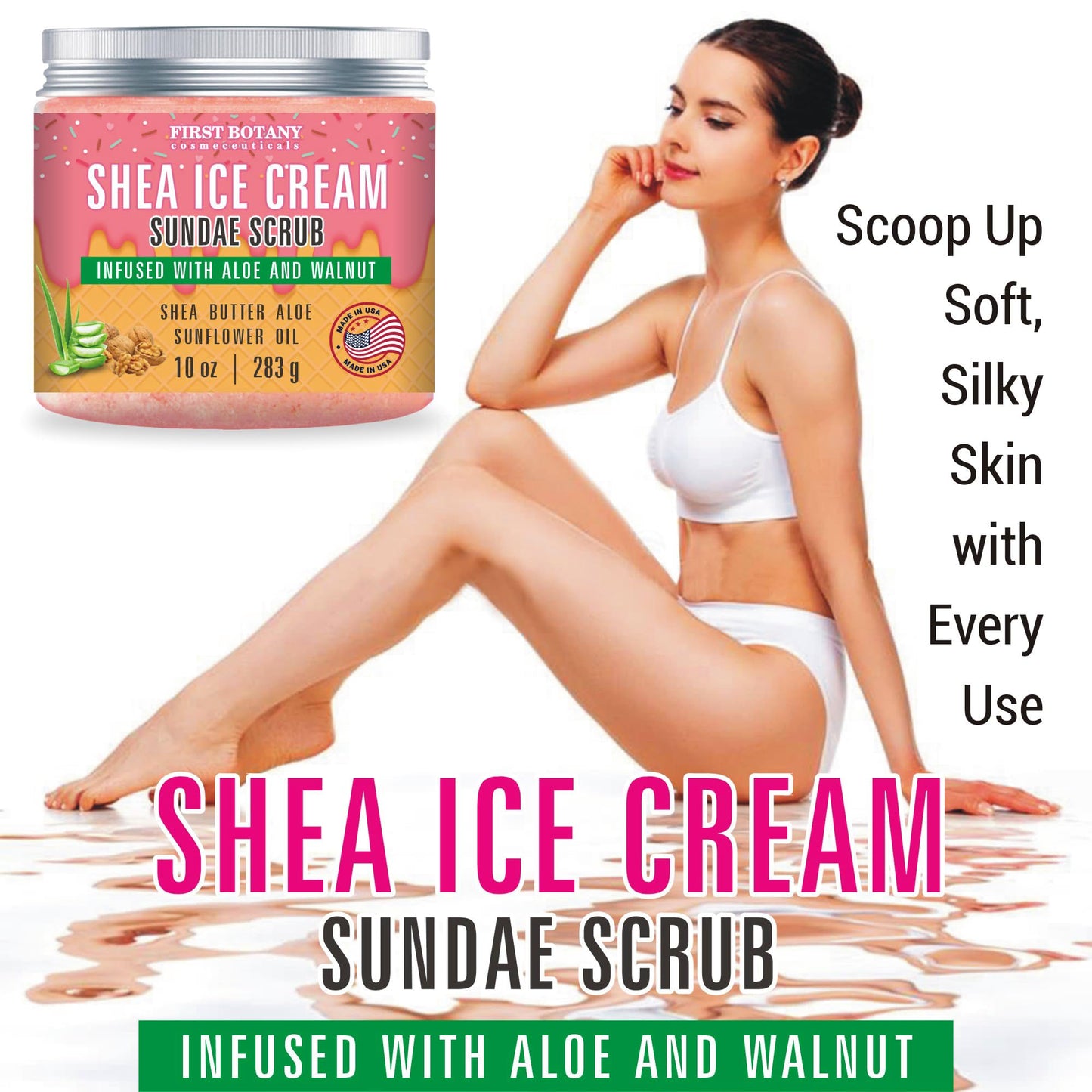 First Botany Body Scrub – Natural Exfoliating Salt Scrub & Body Souffle (10 fl oz, Shea Icecream)