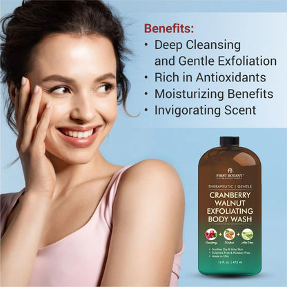 First Botany All Natural Body Wash – Cranberry Walnut, 16 oz | Fresh Scent & Skin Cleanser