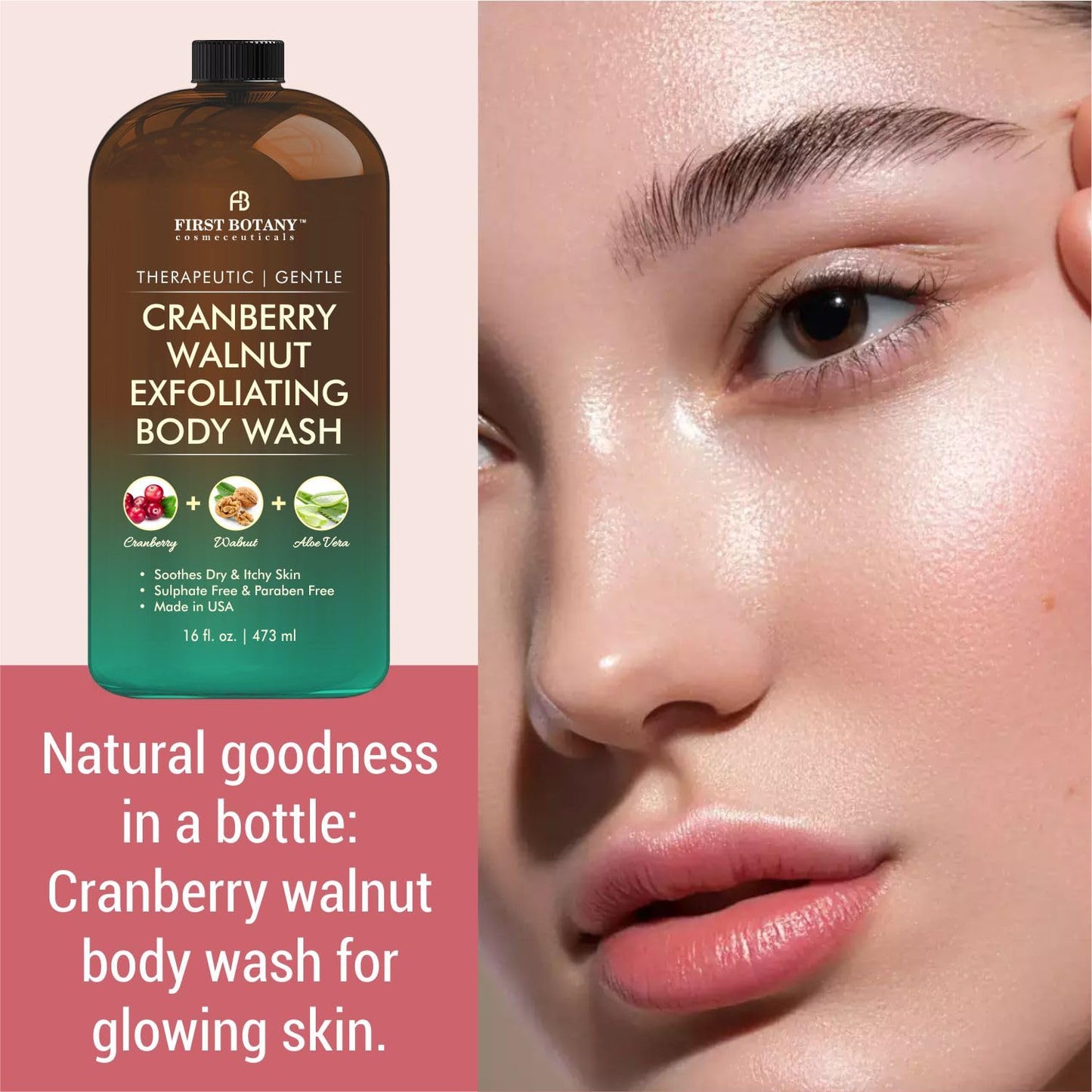 First Botany All Natural Body Wash – Cranberry Walnut, 16 oz | Fresh Scent & Skin Cleanser