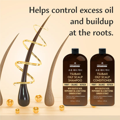 First Botany Oily Scalp Shampoo & Conditioner Set – Purifying Clarifying Formula with Salicylic Acid, Peppermint, & Houttuynia