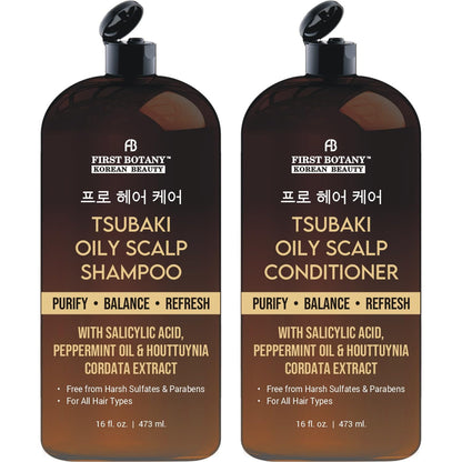 First Botany Oily Scalp Shampoo & Conditioner Set – Purifying Clarifying Formula with Salicylic Acid, Peppermint, & Houttuynia