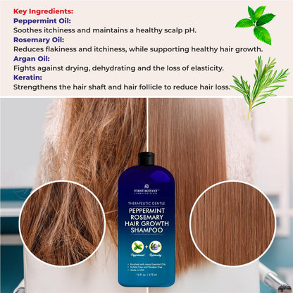 First Botany Peppermint Rosemary Hair Regrowth Shampoo – Daily Hydration & Dandruff Control, 16 oz