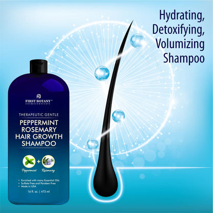 First Botany Peppermint Rosemary Hair Regrowth Shampoo – Daily Hydration & Dandruff Control, 16 oz