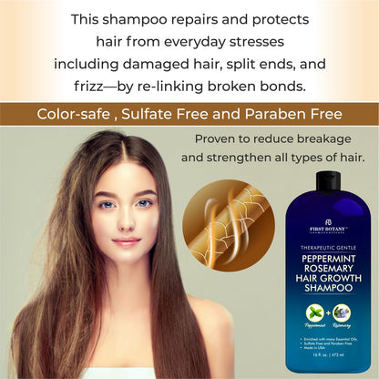 First Botany Peppermint Rosemary Hair Regrowth Shampoo – Daily Hydration & Dandruff Control, 16 oz