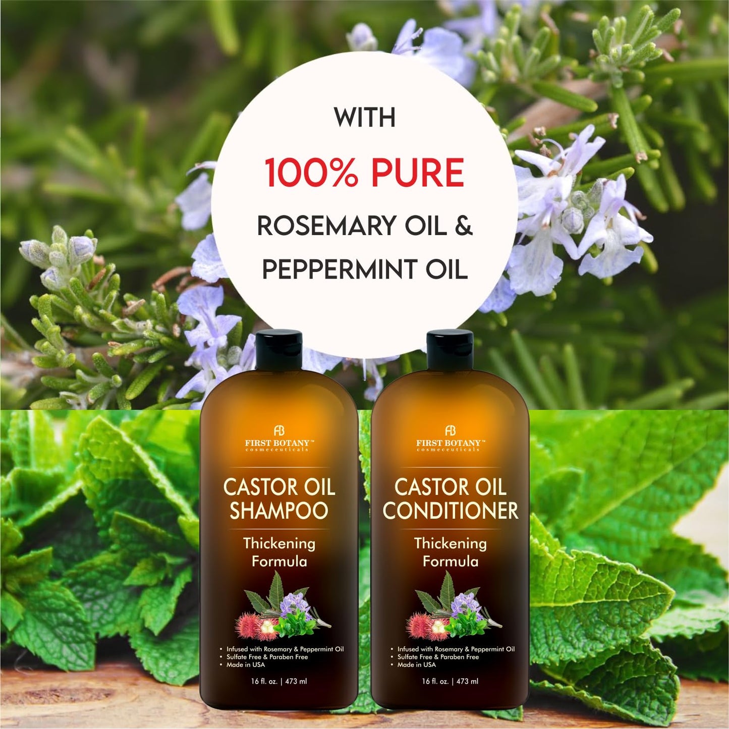 First Botany Castor Oil Shampoo & Conditioner – Thickening, Sulfate-Free (16 oz)
