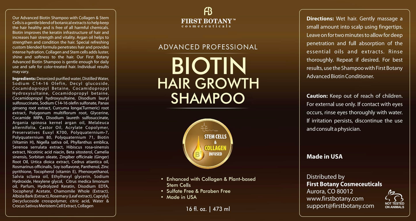 First Botany Biotin Hair Growth Shampoo & Conditioner – Thickening, Anti Hair Loss, Sulfate-Free 16 oz x2