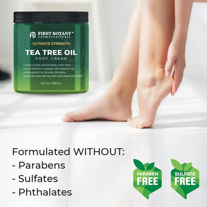 First Botany Athletes Foot Cream with Tea Tree Oil, Aloe & Spearmint – Hydrates & Softens Dry Feet (8 oz)