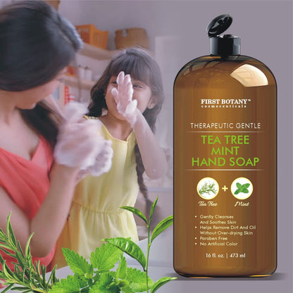 First Botany Tea Tree Mint Hand Soap – Natural Liquid Hand Wash with Tea Tree Peppermint Jojoba Coconut Oil 16 oz