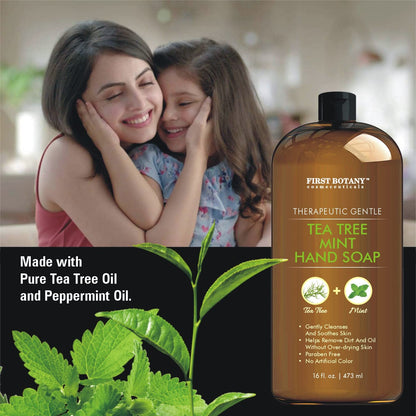 First Botany Tea Tree Mint Hand Soap – Natural Liquid Hand Wash with Tea Tree Peppermint Jojoba Coconut Oil 16 oz