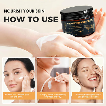 FJALLUFT Beef Tallow and Honey Balm – Whipped Grass-Fed Moisturizer for Face & Body