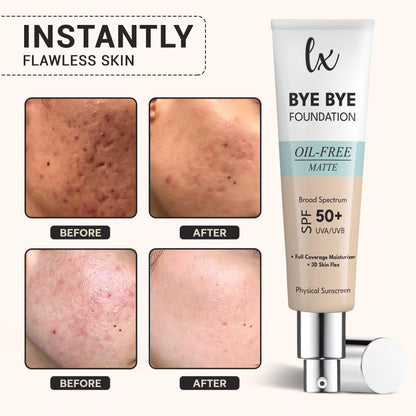 Flawless Radiance by Luxe Blend Lx Blend Bye Bye Foundation – Oil-Free Matte Coverage Moisturizer SPF 50 (Medium) 1 fl oz