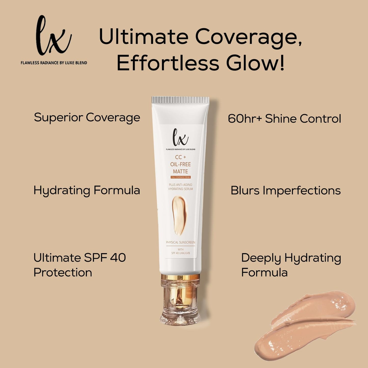Flawless Radiance By Luxe Blend Lx Blend CC+ Cream – Oil-Free Matte Foundation with SPF 40, 1.08 FL OZ