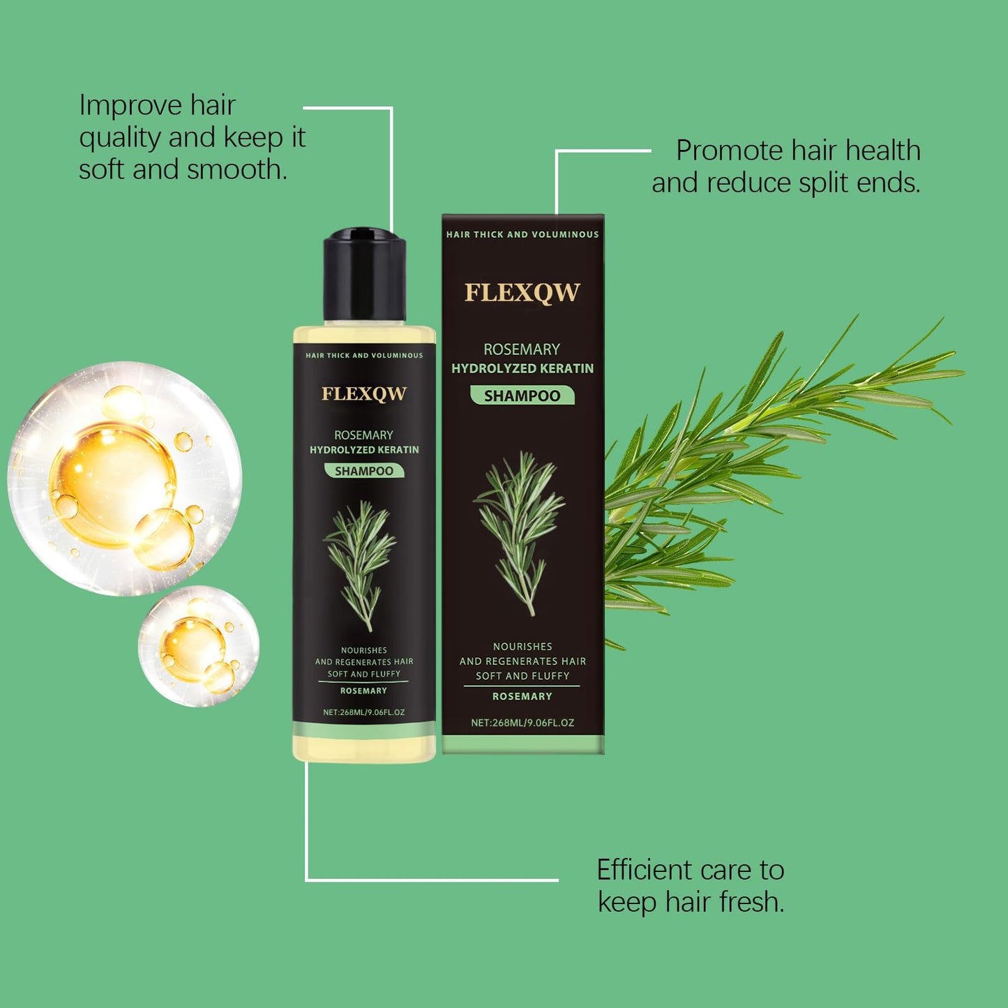 FLEXQW Rosemary Hair Growth Shampoo - 265ml | Natural Thickening & Strengthening Formula with Hydrolyzed Keratin