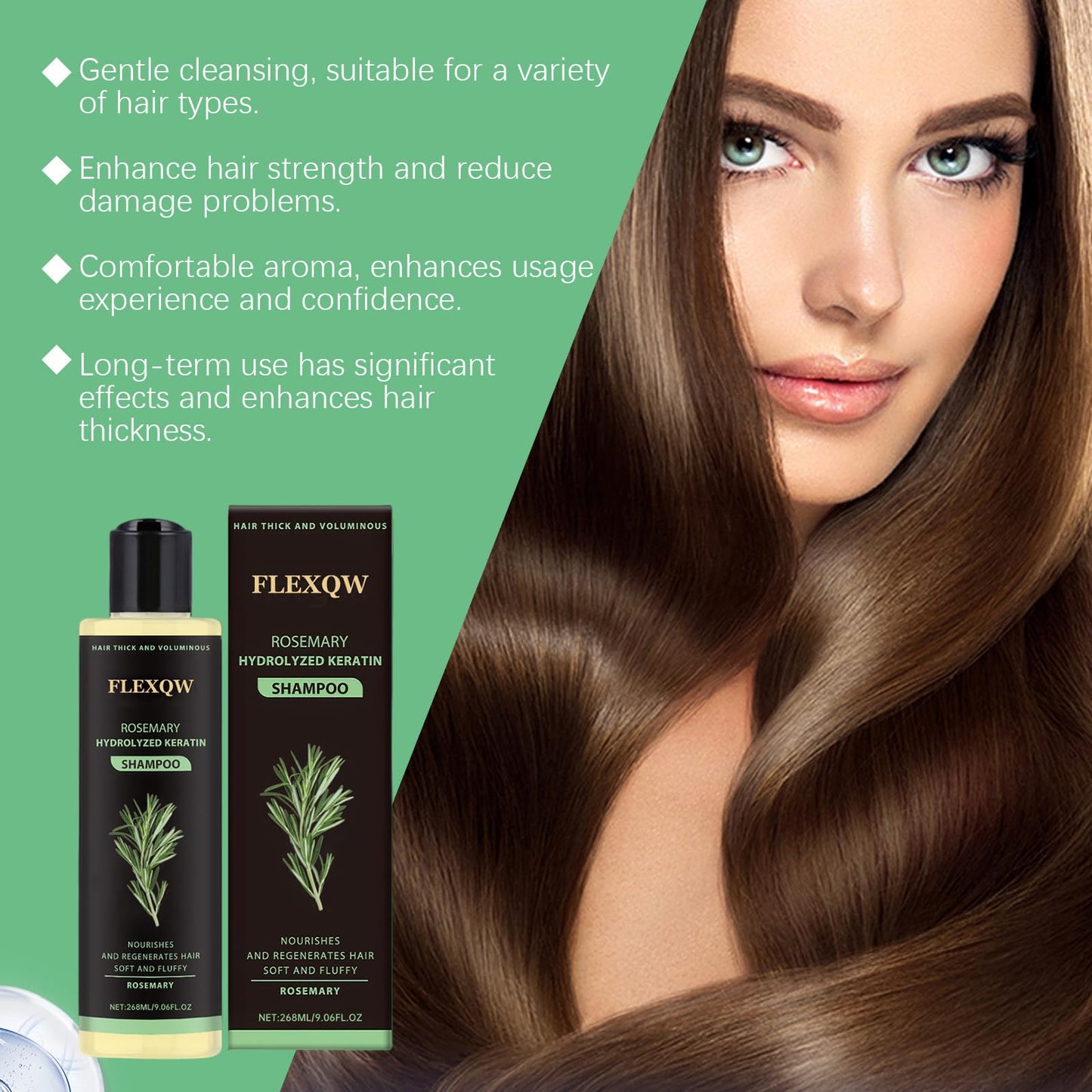 FLEXQW Rosemary Hair Growth Shampoo - 265ml | Natural Thickening & Strengthening Formula with Hydrolyzed Keratin