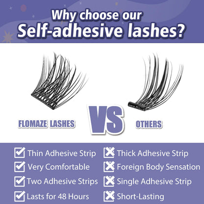 FLOMAZE Self Adhesive Eyelashes – 156-Cluster Pack, No Glue Needed, Reusable 8–16mm Mixed Lashes