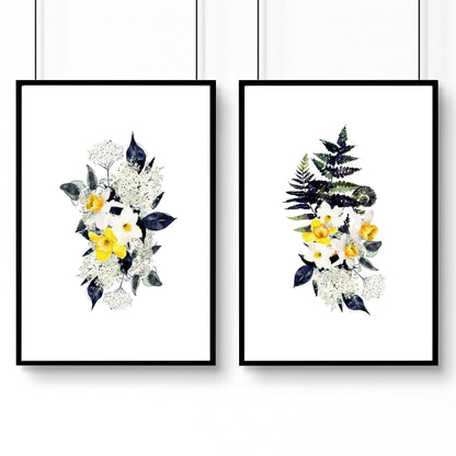 Wall art for bathroom walls | set of 2 Floral wall art prints