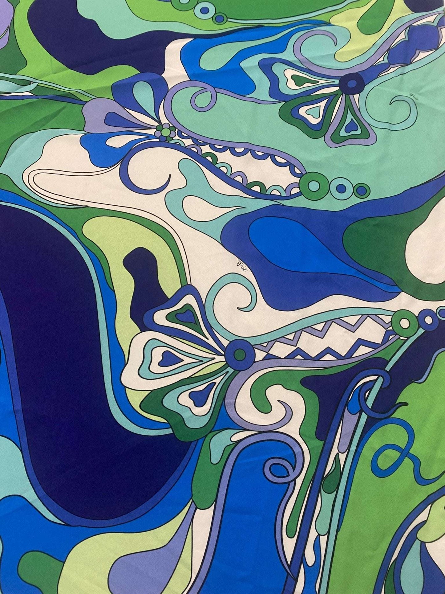Floral Fabric in Blue and Green Retro Print By Metre