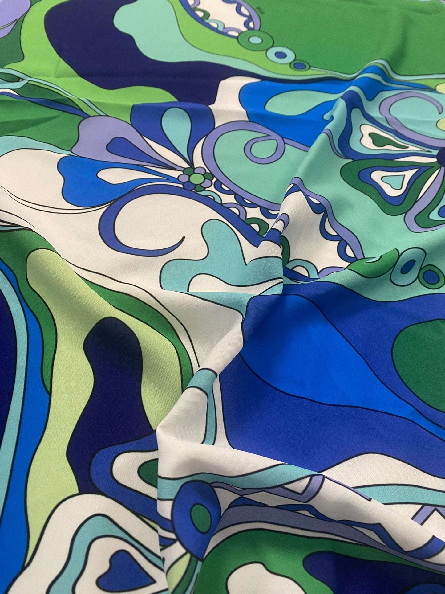 Floral Fabric in Blue and Green Retro Print By Metre