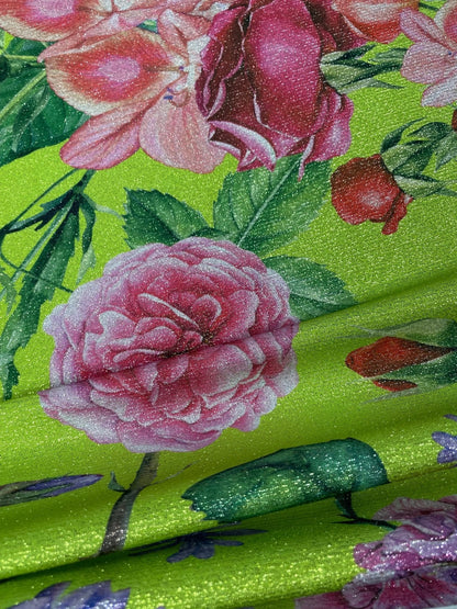 Floral Neon Green Fabric By Metre
