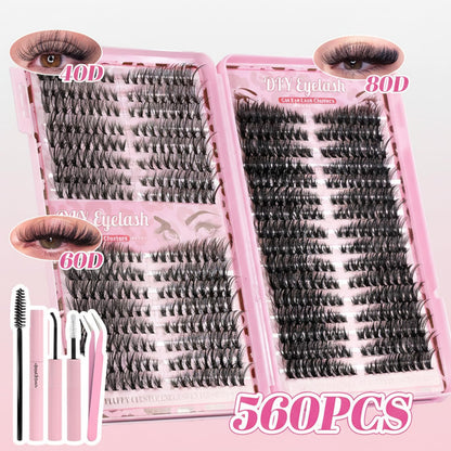 Floranest Lash Clusters Kit – 560 Pcs DIY Eyelash Extensions (9–16mm, D Curl)
