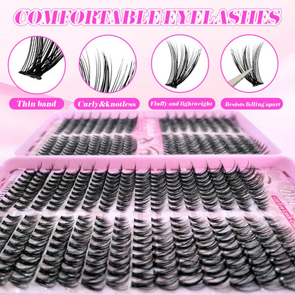 Floranest Lash Clusters Kit – 560 Pcs DIY Eyelash Extensions 9–16mm, D Curl, Fluffy Wispy + Bond & Seal