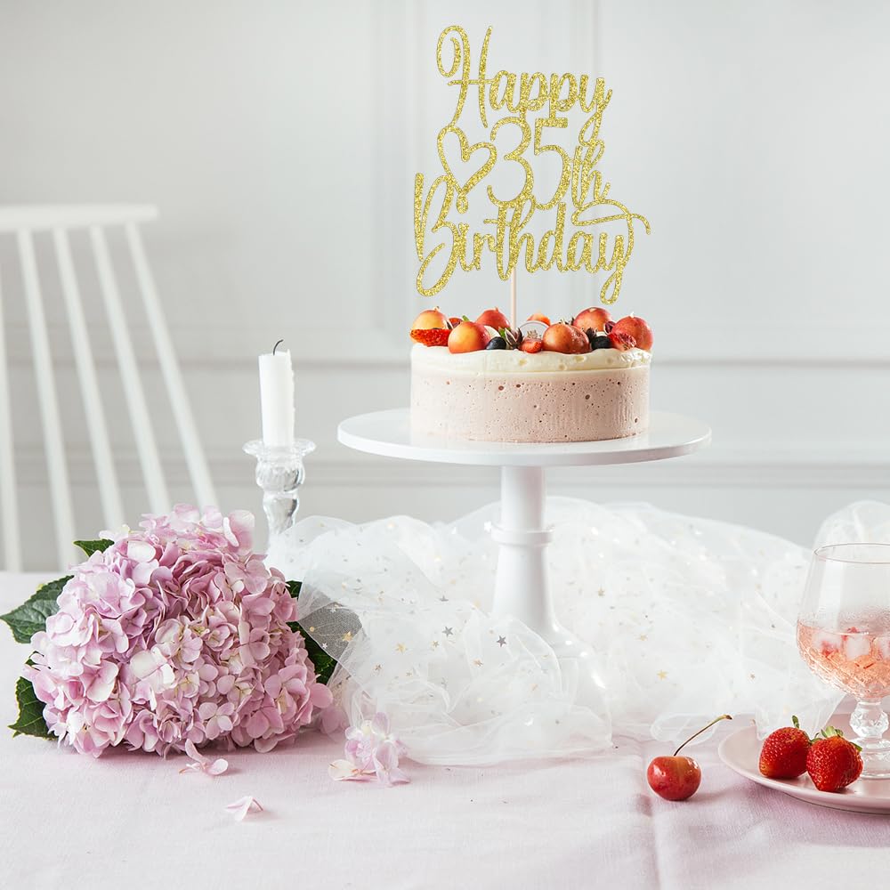 Florcmet Gold Glitter 35th Birthday Cake Topper | 35th & Fabulous