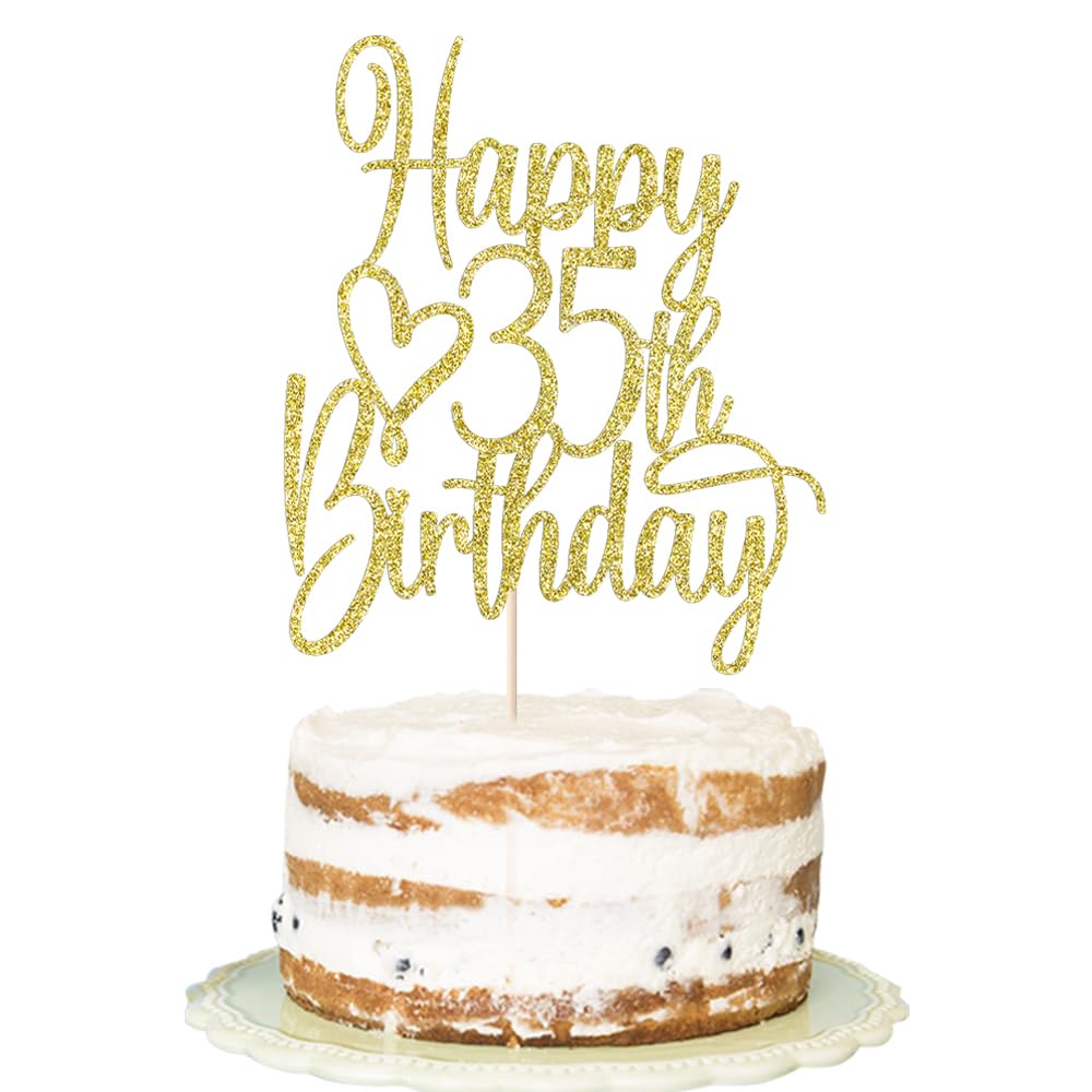 Florcmet Gold Glitter 35th Birthday Cake Topper | 35th & Fabulous