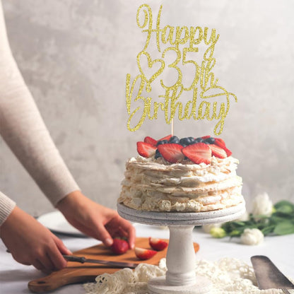 Florcmet Gold Glitter 35th Birthday Cake Topper | 35th & Fabulous