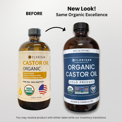 Florisan Organic Castor Oil 16oz – Cold Pressed, Hexane-Free, USDA Organic, EWG Verified