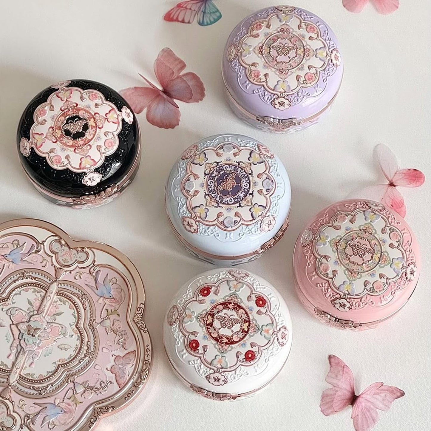 Flower Knows Butterfly Cloud Collar Rouge Box: Highlighting & Blush Duo Powder, Peach + Pink Matte Blush (0.21 oz) – Rouge Snow