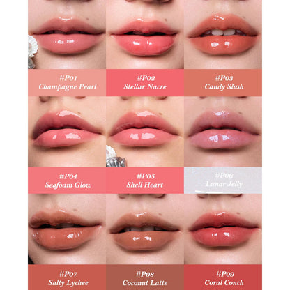 Flower Knows Shell's Jewel Nourishing Lip Glaze – Hydrating Strawberry Pink Lip Gloss with Hyaluronic, Non-Sticky 0.16 fl oz (P05 Shell Heart)