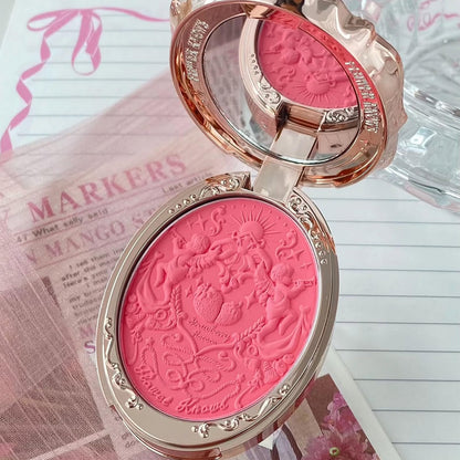 Flower Knows Strawberry Rococo Embossed Blush – Buildable Bright Pink Powder for Cheeks