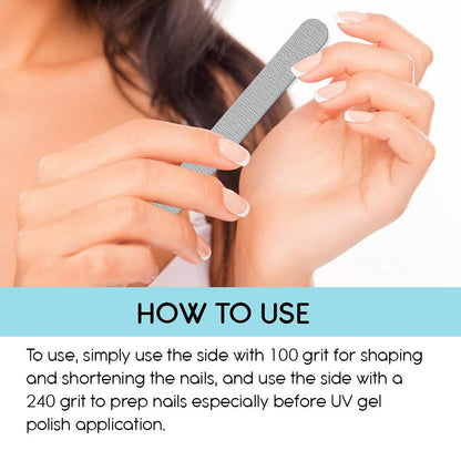 Flowery Pro Cushion Core Disposable Nail Files — 100 Count, Double-Sided 100/240 Grit