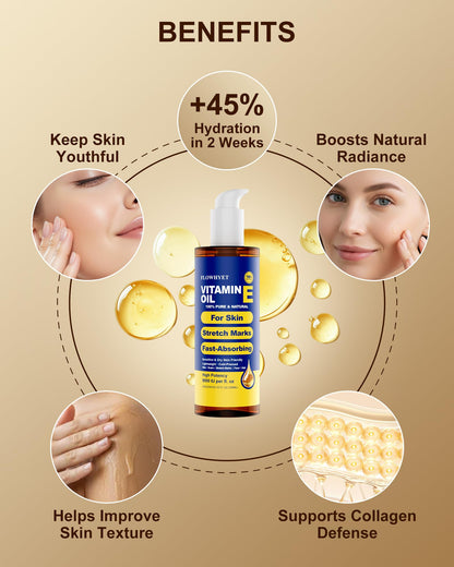 FLOWHYET Pure Vitamin E Oil for Skin – Lightweight, Fast-Absorbing 300ml
