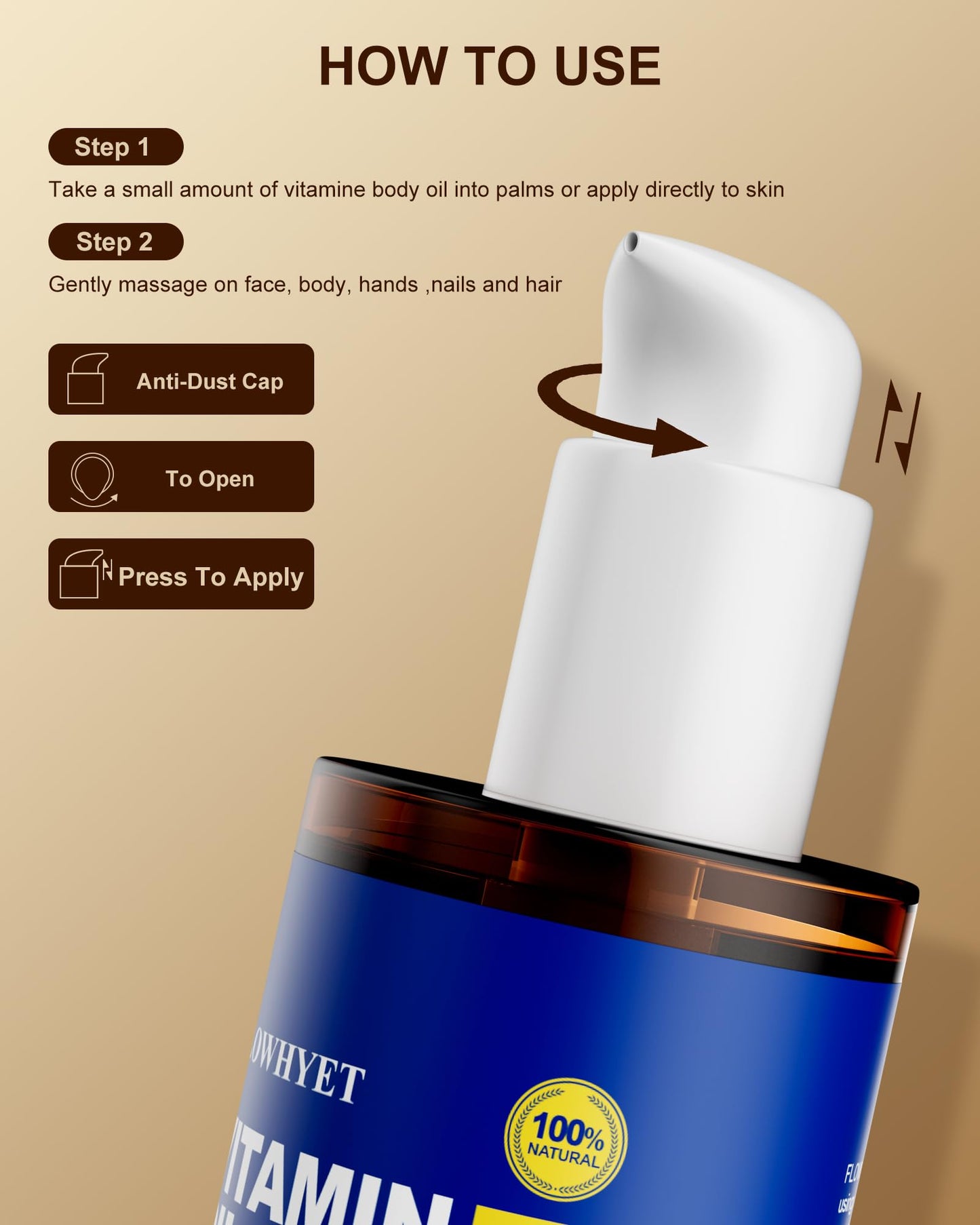 FLOWHYET Pure Vitamin E Oil for Skin – Lightweight, Fast-Absorbing 300ml