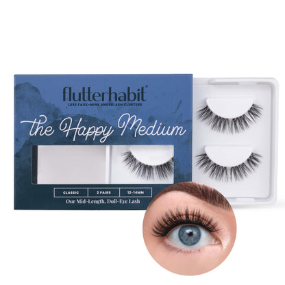 FlutterHabit The Happy Medium Lashes – 2 Sets, Up to 10 Days, Doll-Eyed Look