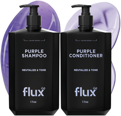 FLUX UP Purple Shampoo & Conditioner for Blonde & Silver Hair (17 oz) - Anti-Brass, Sulfate Free