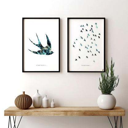 Hallway art | Set of 2 Flying birds wall art prints