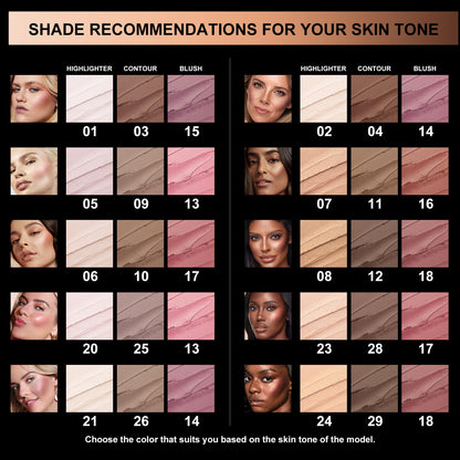 FOCALLURE 3 Pcs Cream Contour Sticks: Highlighter, Bronzer & Blush Kit