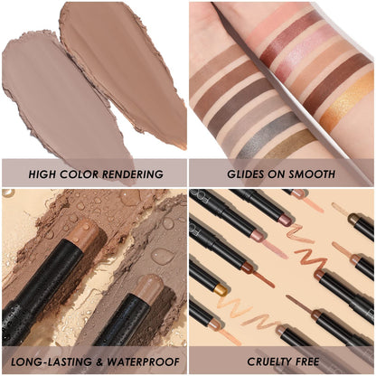 FOCALLURE 2 Pcs Cream Eyeshadow Sticks – Crease-Proof, Long-Lasting Waterproof Eye Shadow in Smoky Brown