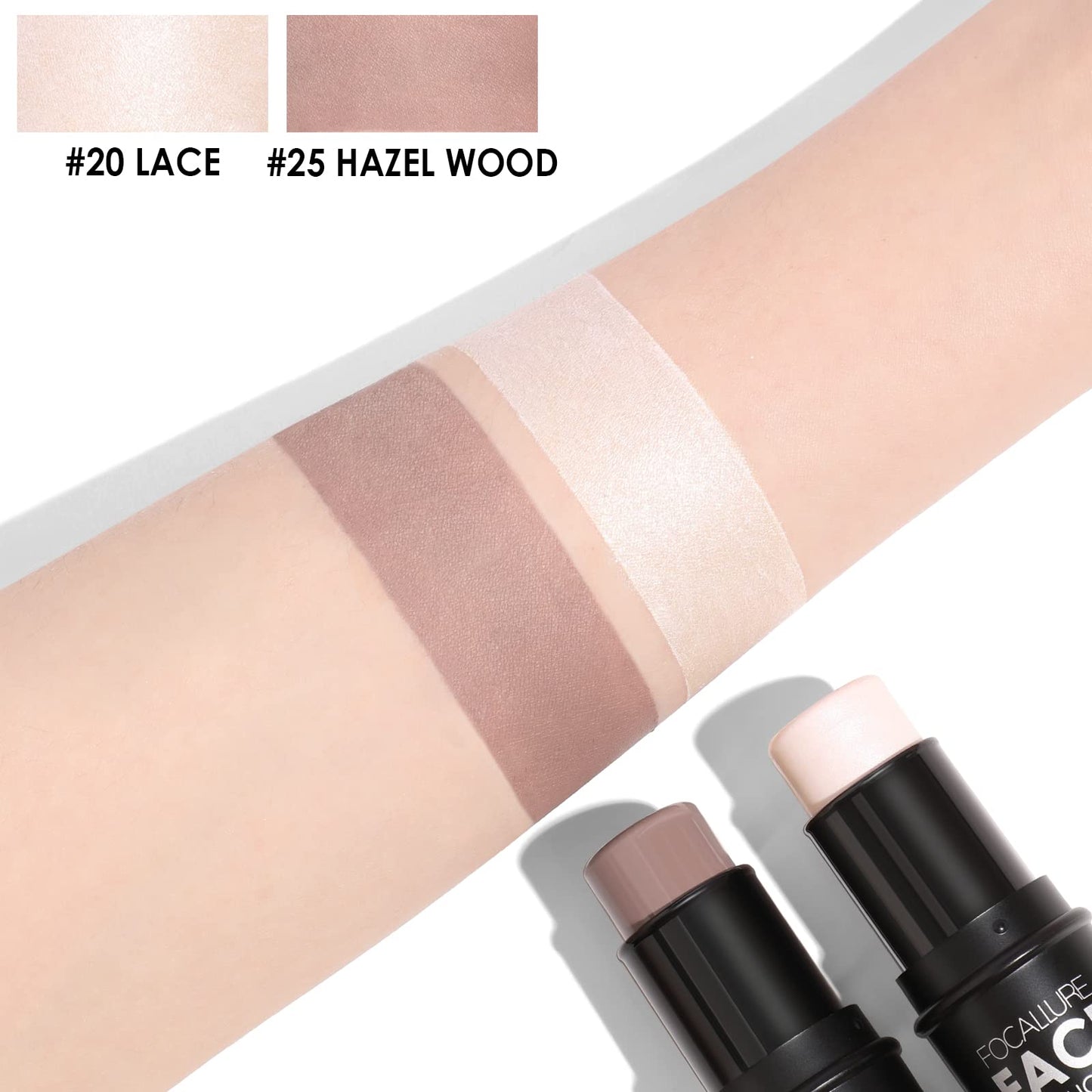 FOCALLURE 2Pcs Mineral Cream Contour Stick – On-the-Go Contour, Bronzer & Highlighter Duo (Fair-Light)