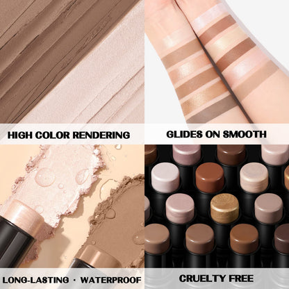 FOCALLURE 2-Pcs Mineral Cream Contour Kit – Moisturizing Highlighter & Bronzer Pens