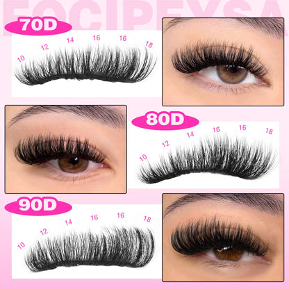 Focipeysa Full Volume Lash Extension Kit 70D/80D/90D — DIY Lash Clusters 10-18mm