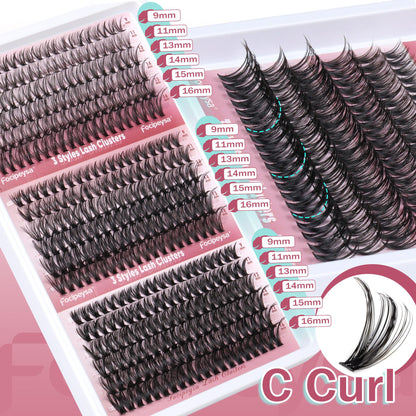 Focipeysa Wispy Lash Clusters 360pcs – DIY Eyelash Extensions 9–16mm 30D-50D