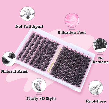 Focipeysa Eyelash Extension Kit – D Curl Clusters 280pcs for DIY Beginners