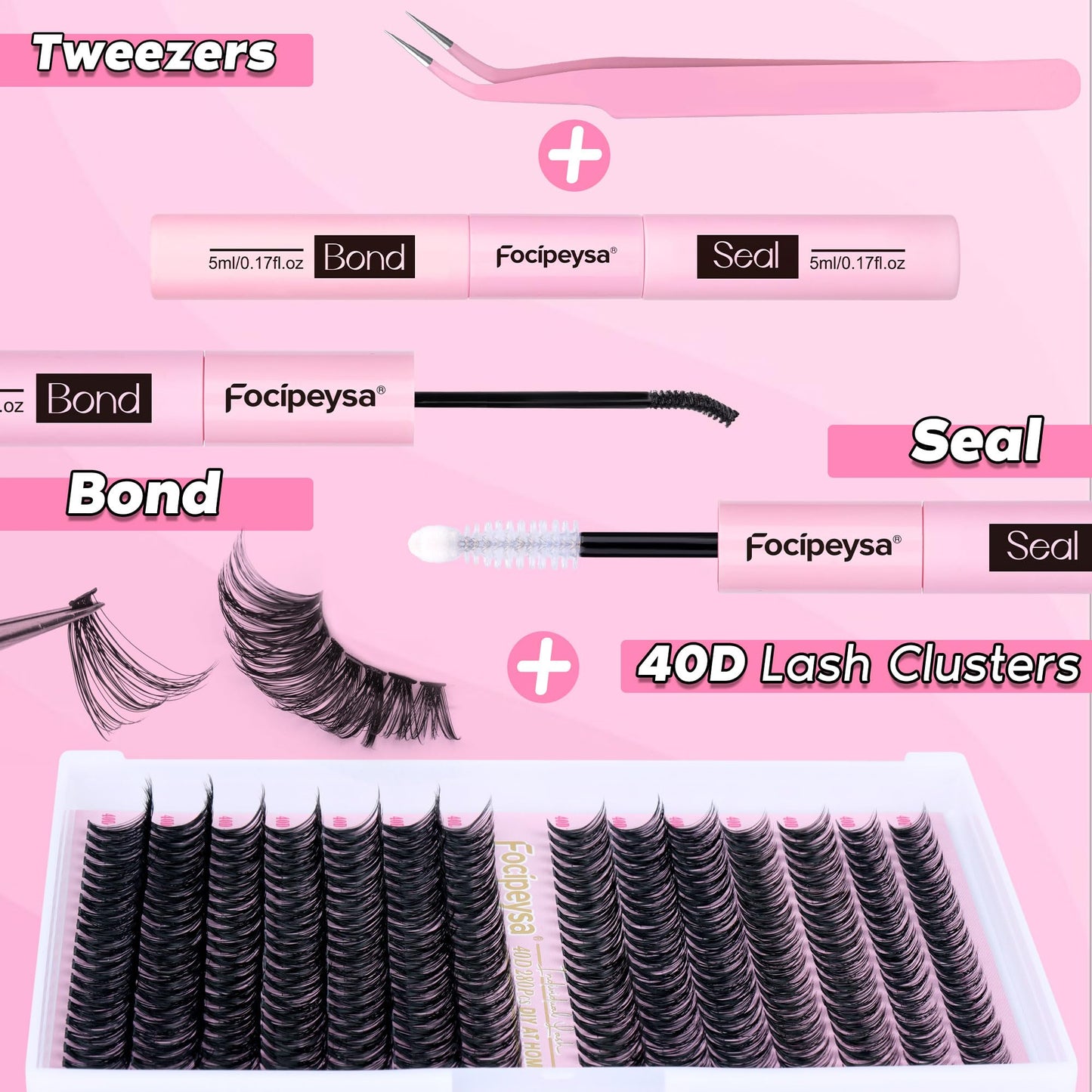 Focipeysa Eyelash Extension Kit – D Curl Clusters 280pcs for DIY Beginners