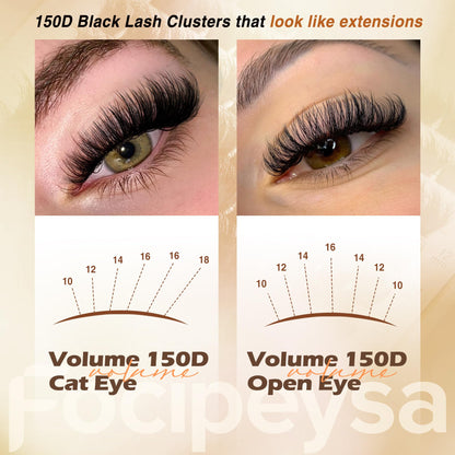 Focipeysa Full Volume Lash Extension Kit 200Pcs – DIY Lash Clusters with Bond, Seal & Tweezers | 150D 10-18mm D Curl