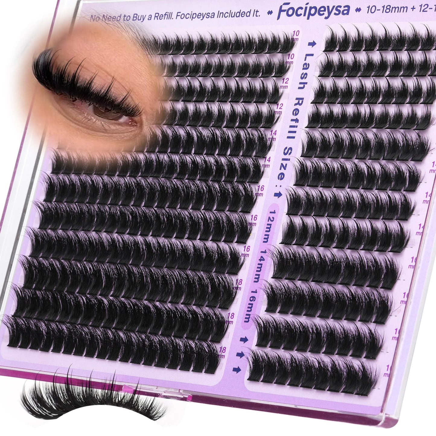 Focipeysa Lash Clusters Fluffy Spike – DIY 324pcs 200D Volume Lashes 10-18mm