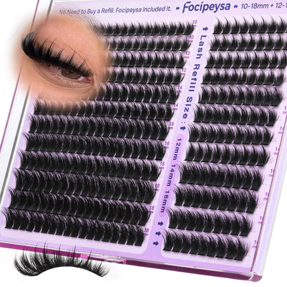 Focipeysa Lash Clusters Fluffy Spike – DIY 324pcs 200D Volume Lashes 10-18mm