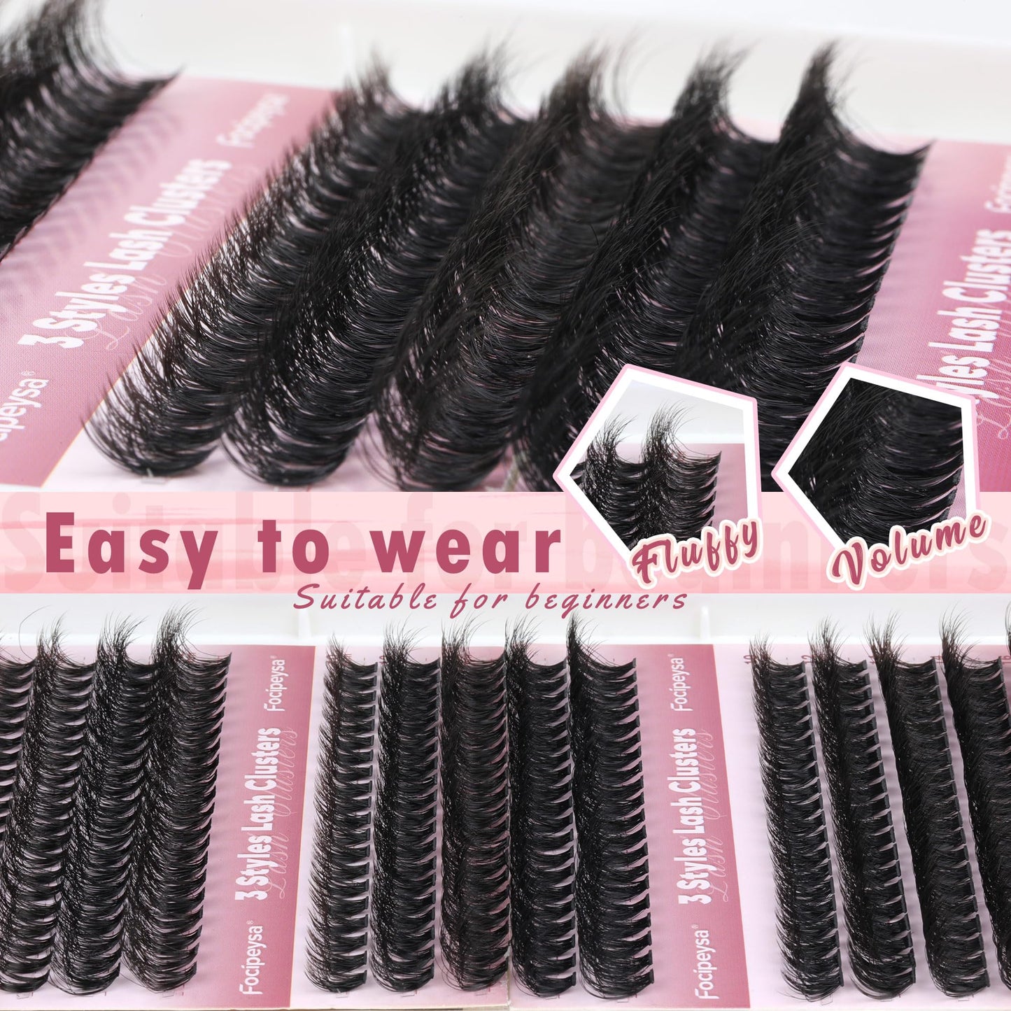 Focipeysa Lash Extension Kit 300pcs – DIY Volume Clusters 9-16mm (60D-80D)
